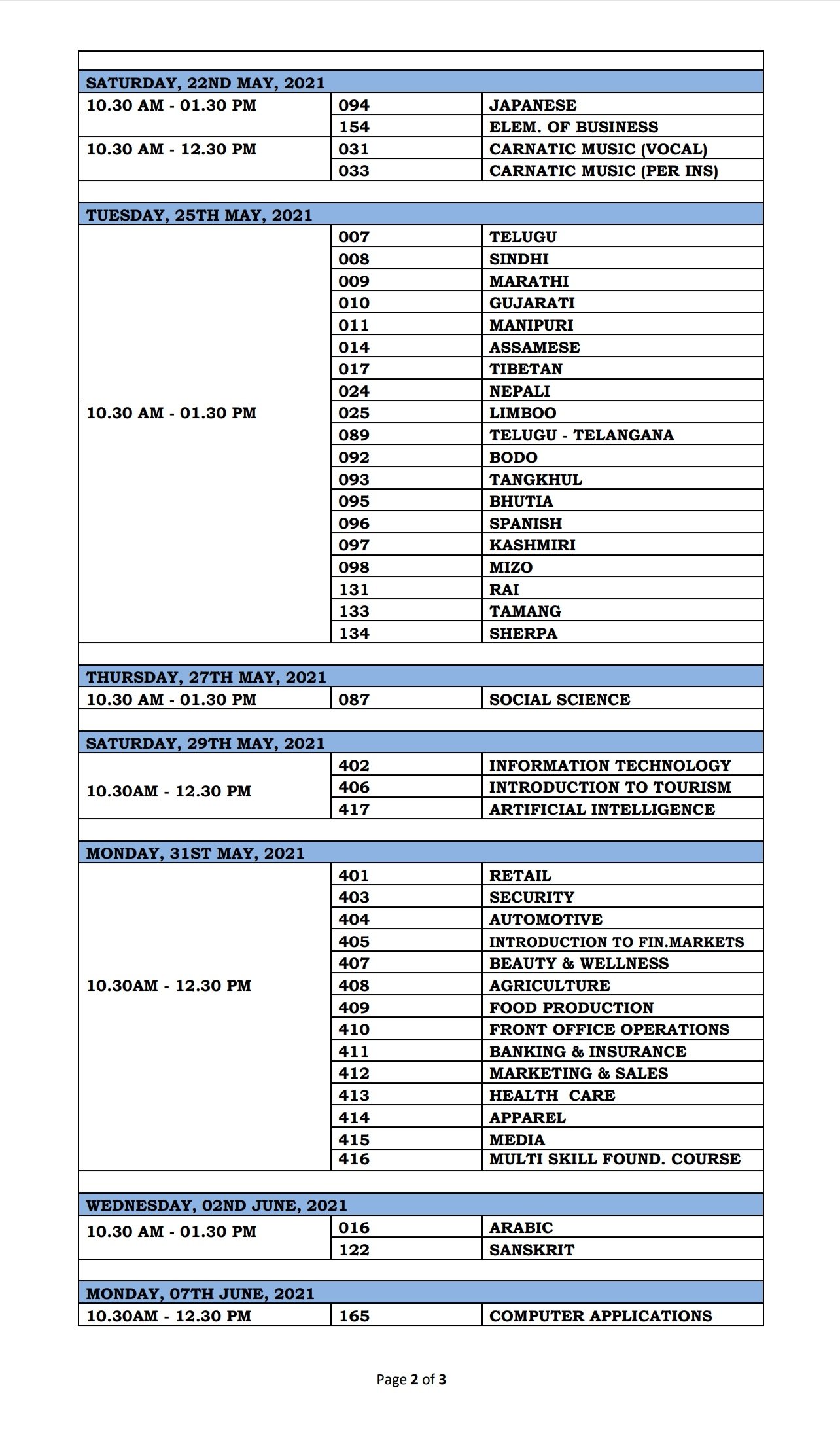 CBSE Datesheet 2021